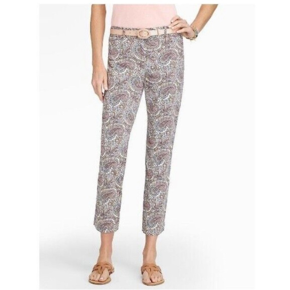 Talbots 8P Perfect Crop Pants Paisley Print Stretch Womens Mid Rise Cream Pink